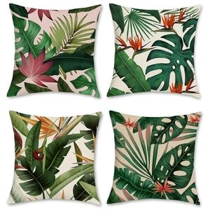 Tropical Print 18 x 18 Accent Throw Pillowcases Set of 4  NWT